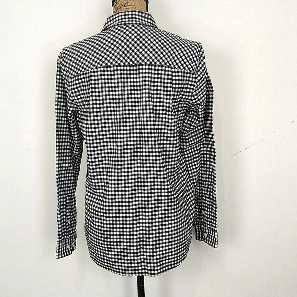 J.Crew Mercantile Popover Top Women XS Black White Gingham Zip Plaid Shirt